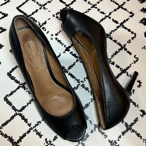 Corso Como Black Leather Peep-Toe Heels - Classic & Elegant - US Size 9.5 - EUC